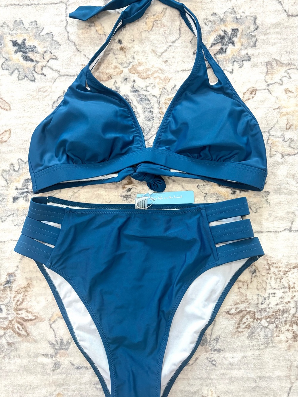 Blue Women's High-Waist Halter Bikini Set